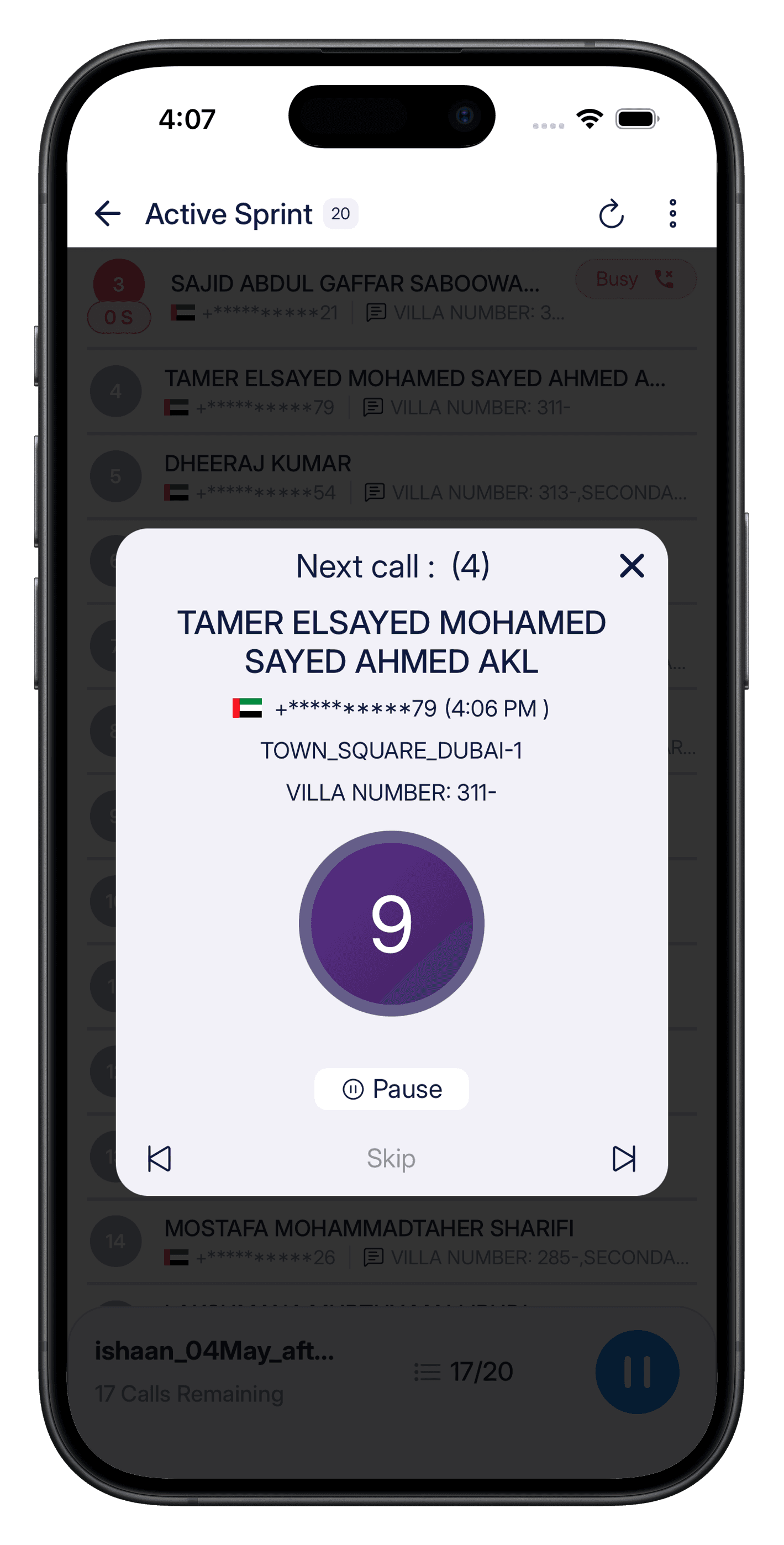 Active Sprint: auto-dialer working through a call list